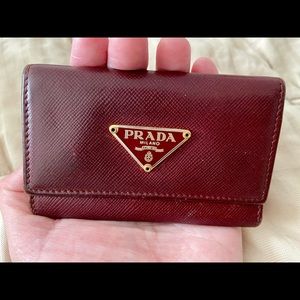 Prada Saffiano Leather Keychain in burgundy
